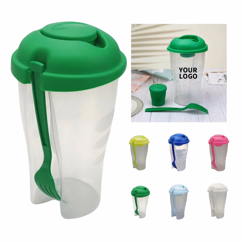 Three Piece Salad Shaker Container With Cup Fork