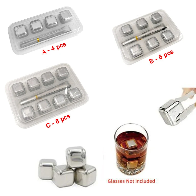 4 Pcs Stainless Steel Wine Cube Set W/ Silicone Clip 1