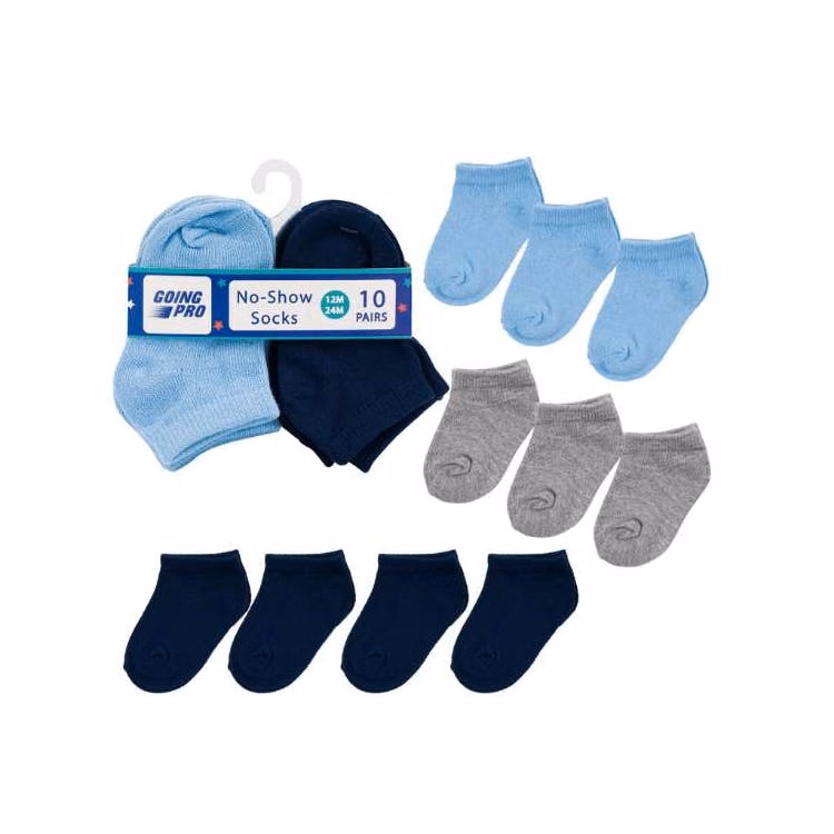 Boys' No-Show Socks - Asst Solids 12-24M 10 Pk
