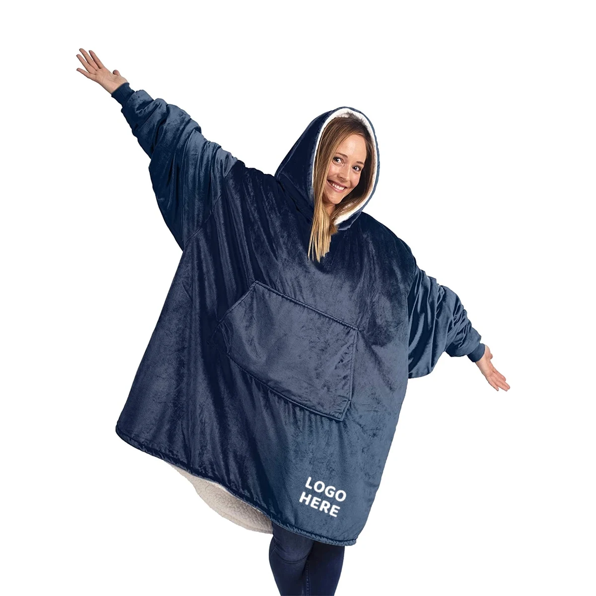 Sherpa Wearable Blanket Hoodie, custom hoodie or sweatshirt with logo imprint 1