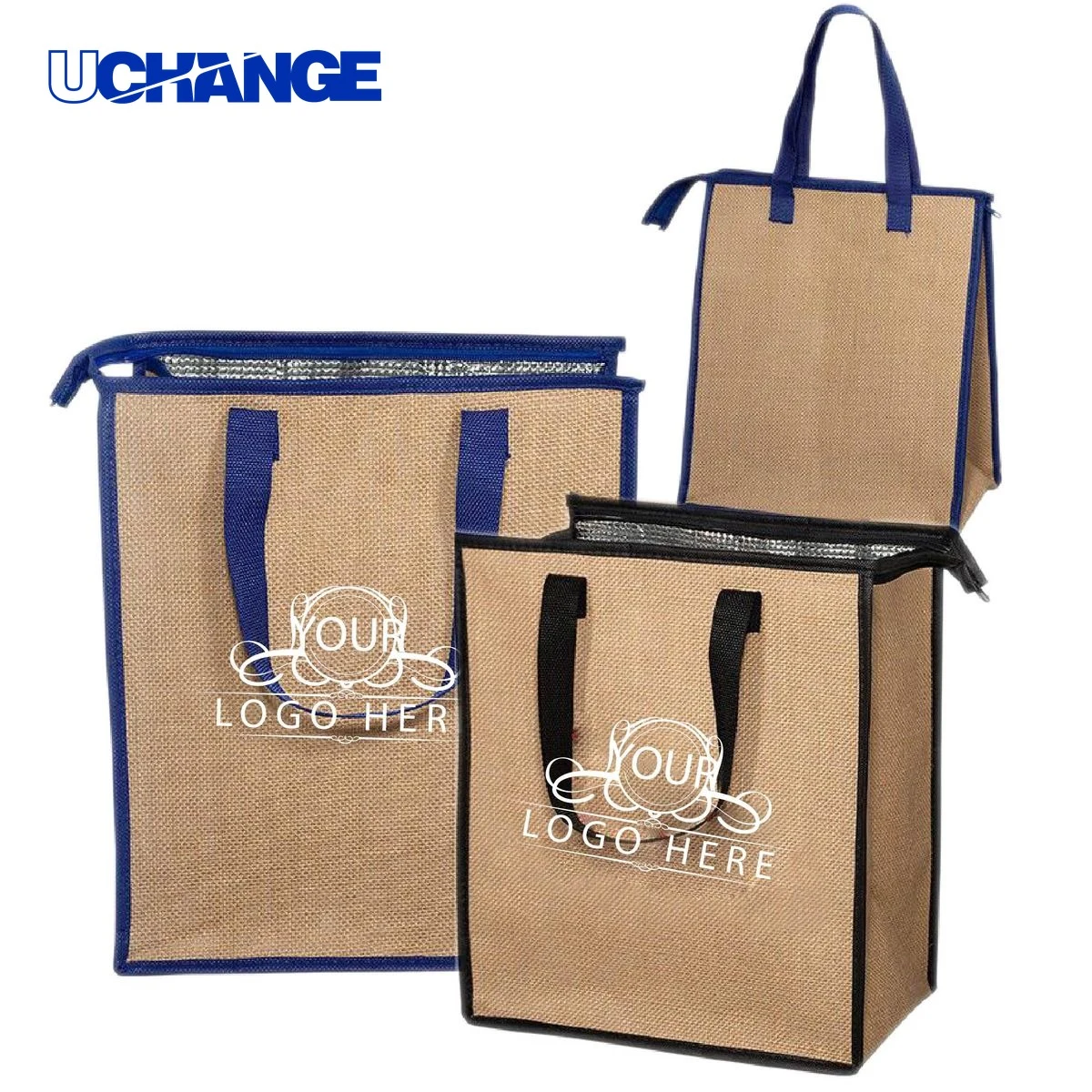 Zippered Jute Cooler Tote Bag 1