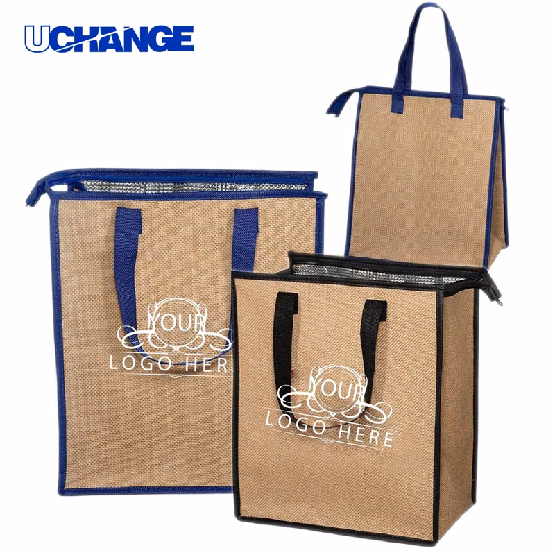 Zippered Jute Cooler Tote Bag