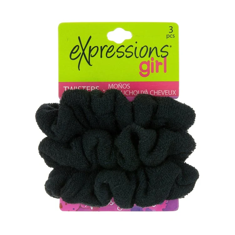 Hair Scrunchies - Black Terry 3 Pack 1