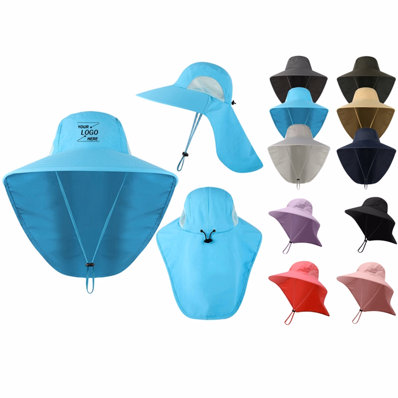 Unisex Sun Protection Bucket Hat w/Neck Flap and Drawstring