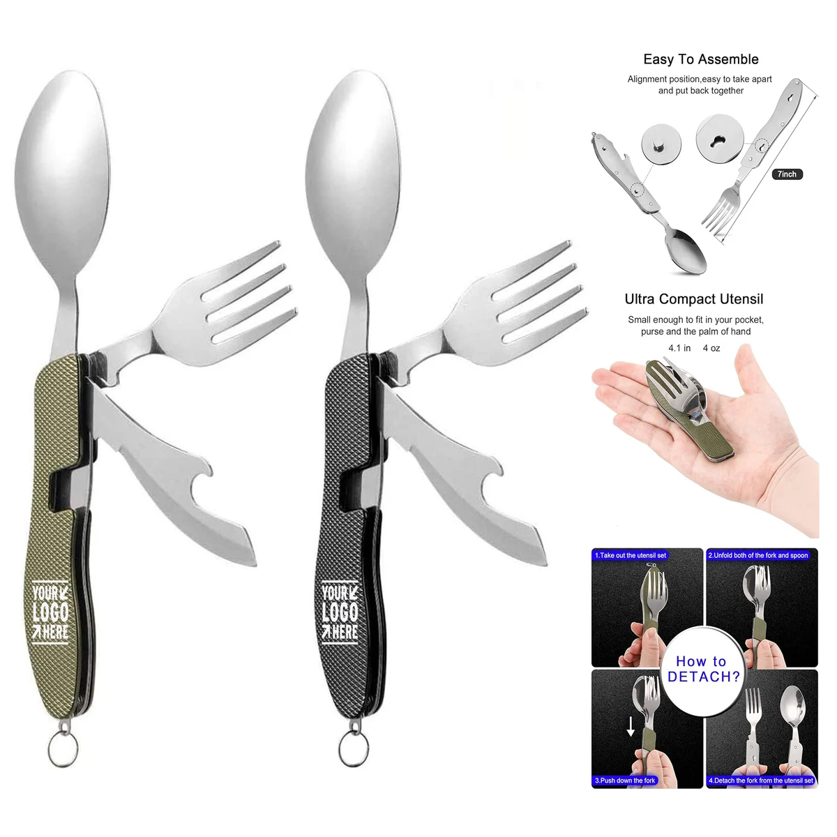 Stainless Steel Detachable Flatware Camping Portable Foldable 4 in 1 Utensils Cutlery 1