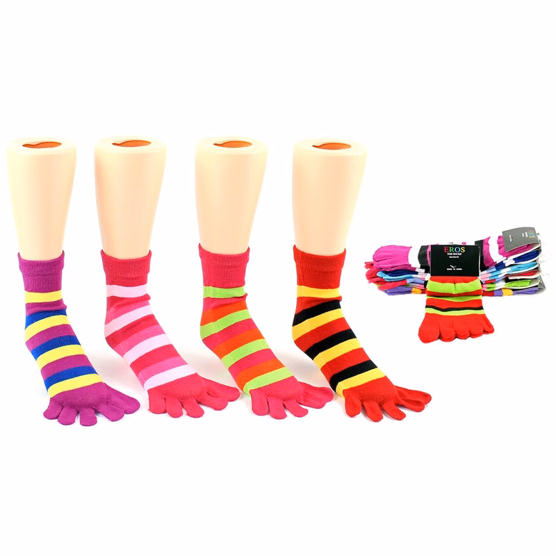 Girls' Toe Socks - Striped Size 6-8