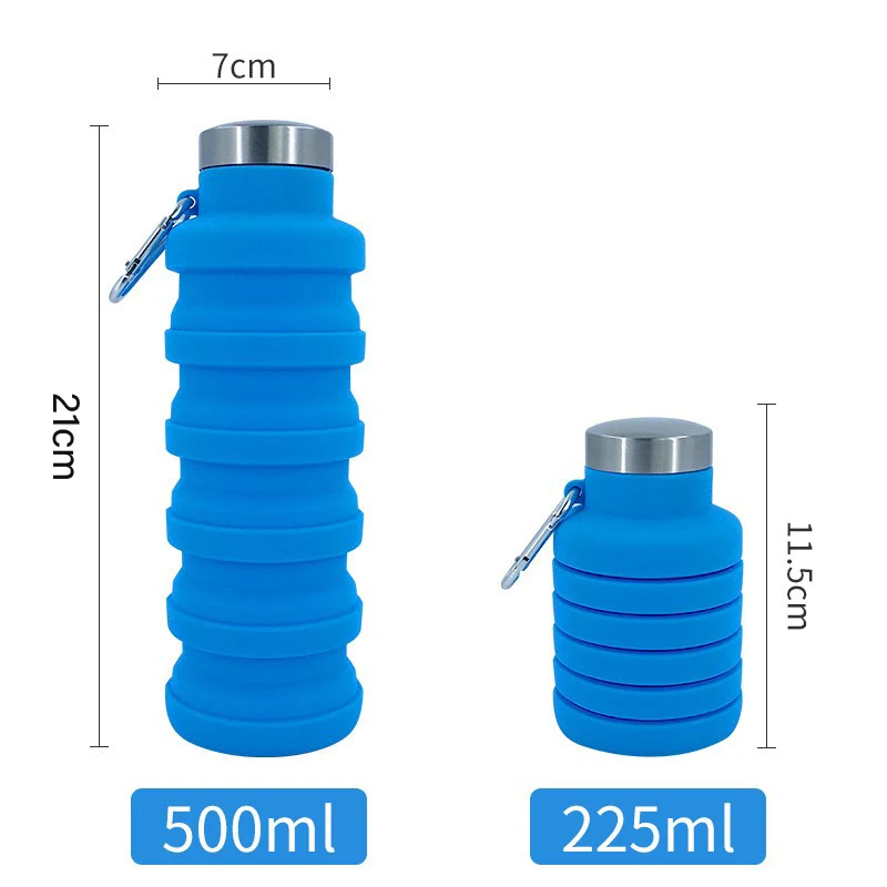 Collapsible Silicone Water Bottle with Carabiners (500ml) 1