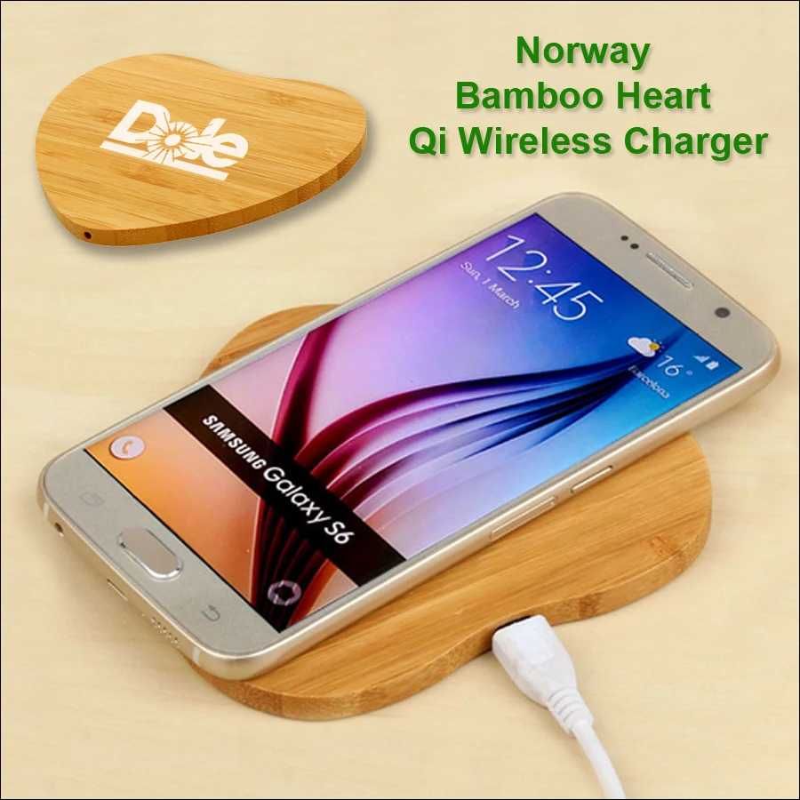 Norway Bamboo Qi Wireless Charger 5 Watts - Heart No Extra Tariff 1
