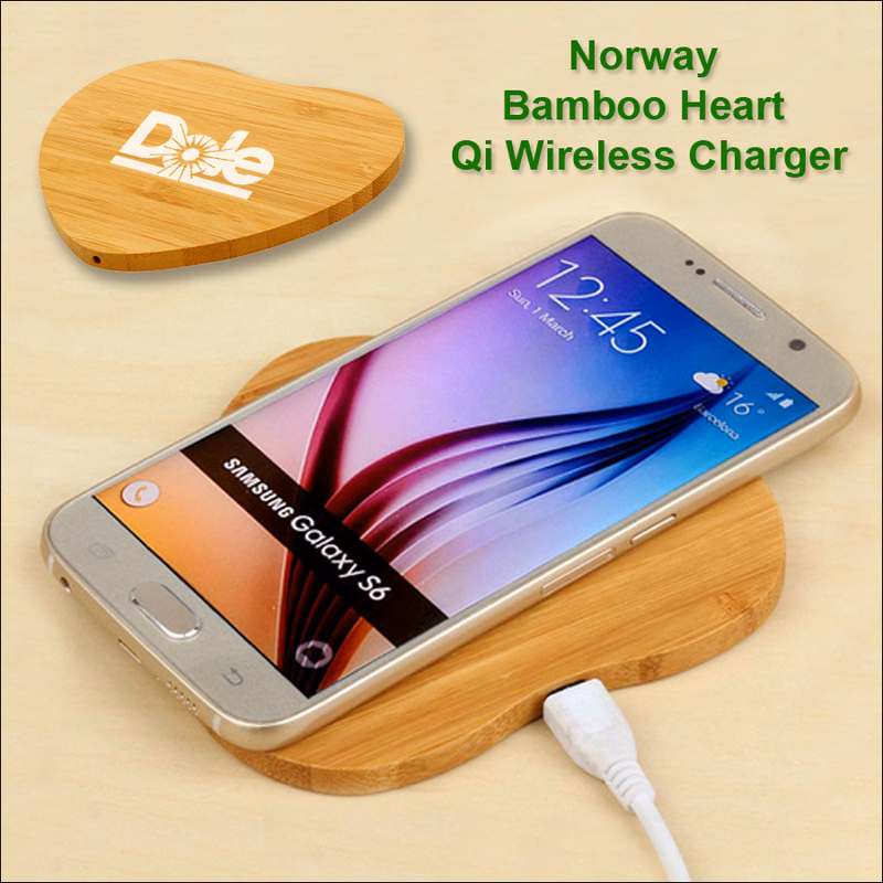 Norway Bamboo Qi Wireless Charger 5 Watts - Heart No Extra Tariff