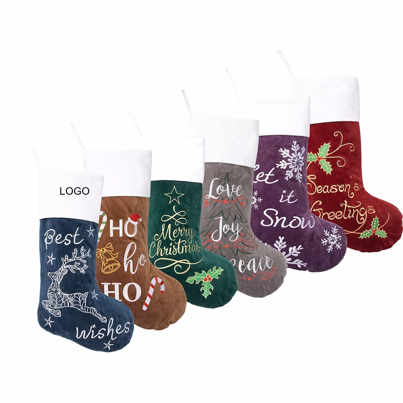 Christmas Stockings Embroidery Classic Luxury Velvet Large Hanging Ornament Decorations for Fireplac