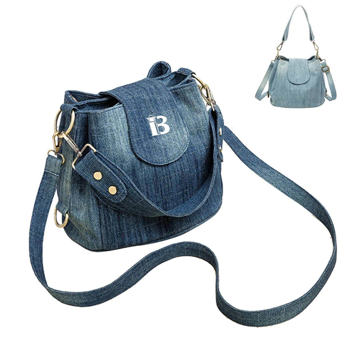 Denim Casual Bucket Shoulder Crossbody Handbag 1