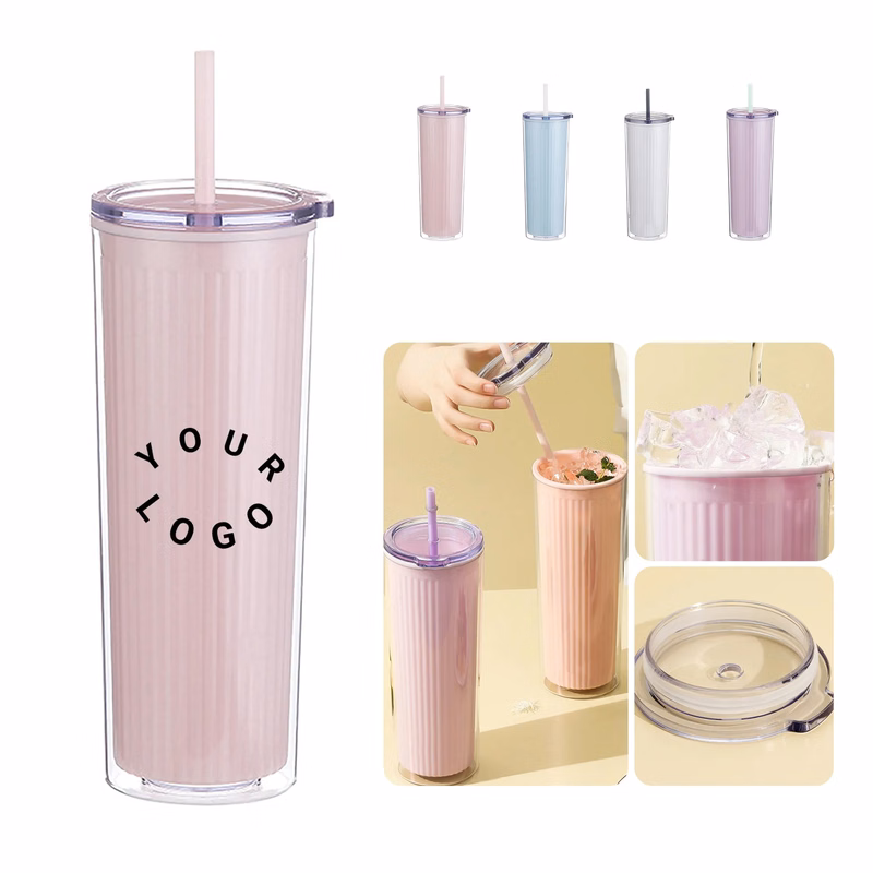 Reusable 20.3 oz Straw Cup with Striped Inner Design