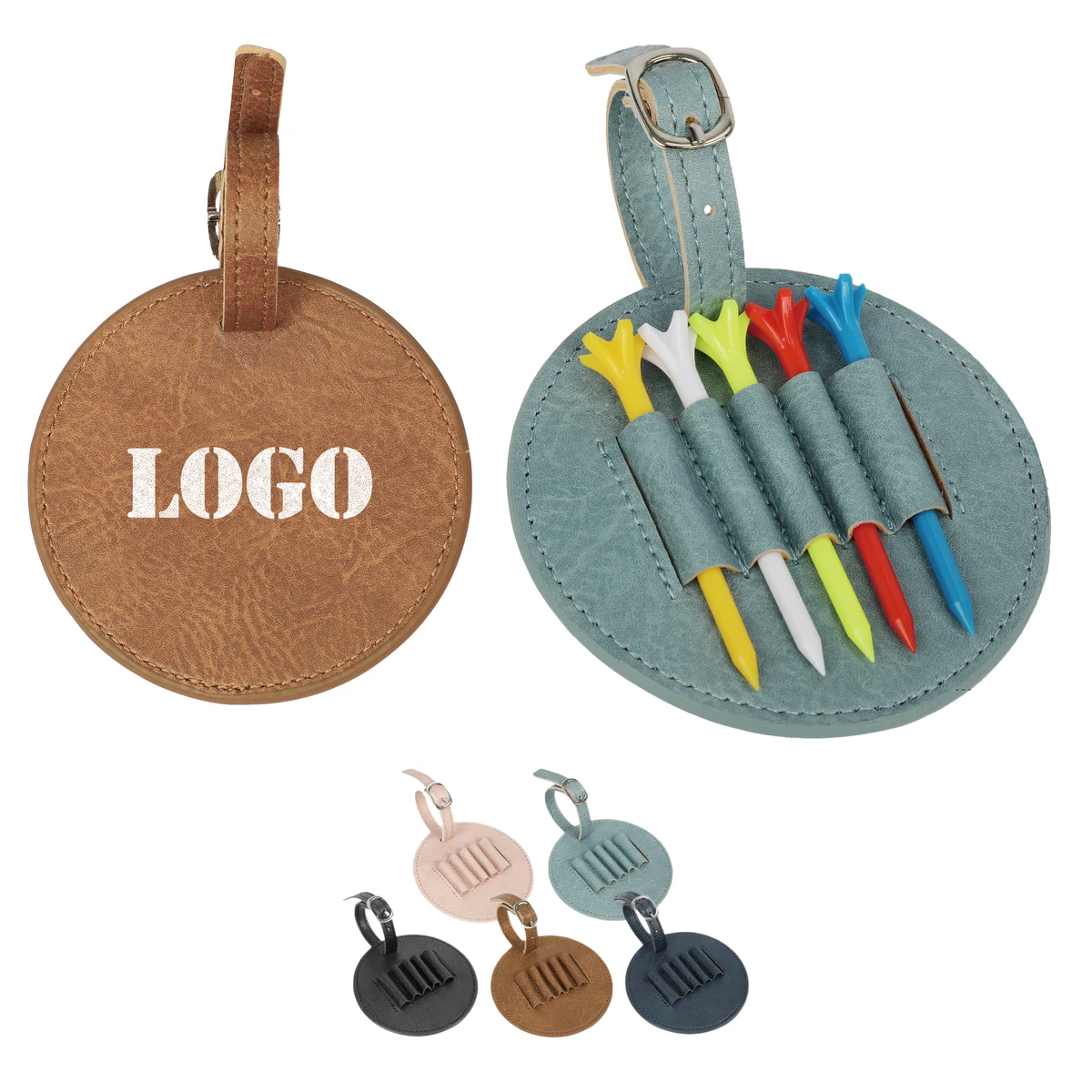 Customizable Portable Round Leather Golf Tee Holder 1