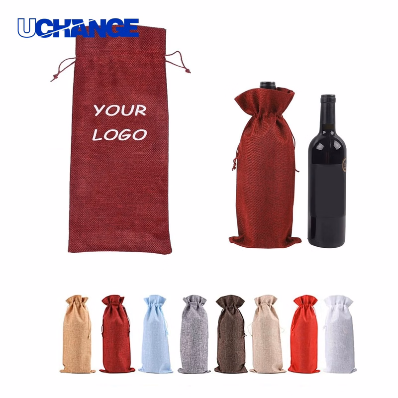 Single Bottle Linen Wine Gift Bag Container