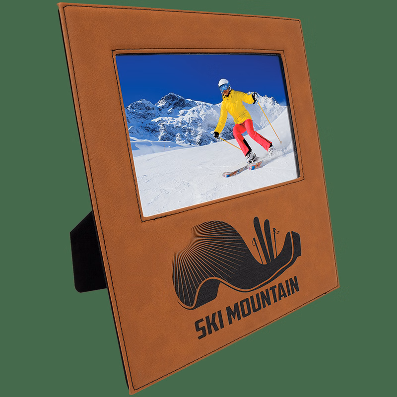 5" x 7" Rawhide Leatherette Photo Frame with 4 1/4" x 8 7/8" Engraving Area