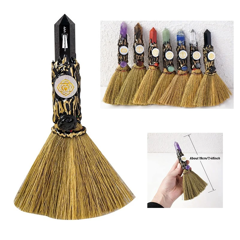 Natural Handmade Healing Crystal Amethyst Tower Point Chakra Logo Broom for Decoration 1