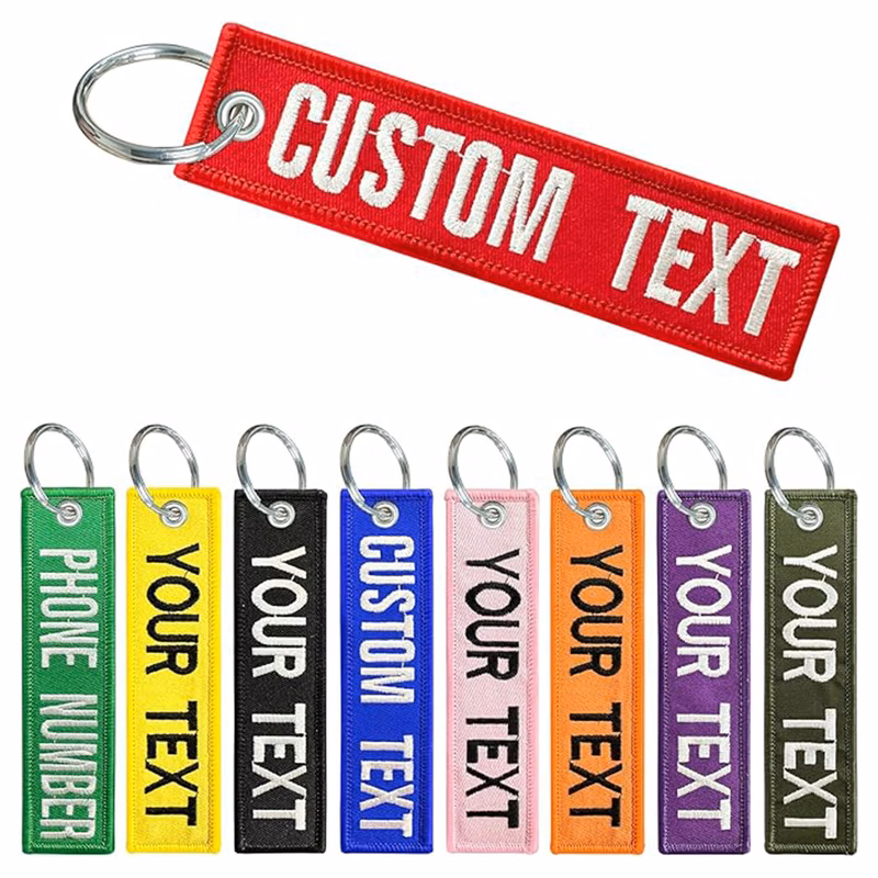 5.1" x 1.2" Embroidered Woven Label Keychain