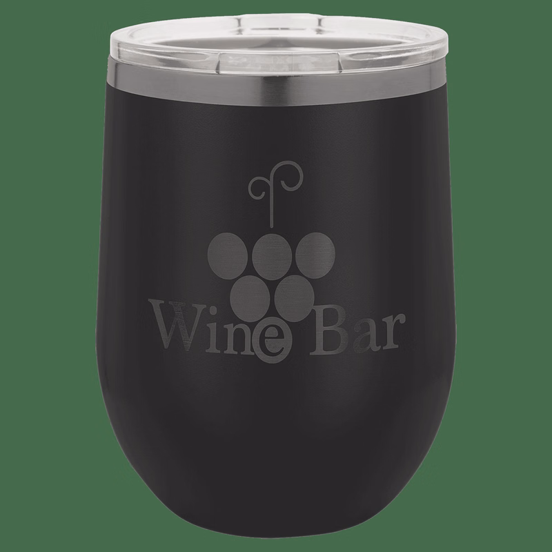 Polar Camel 12 oz. Black/Ghost Black ION-Plated Stemless Wine Tumbler with Lid