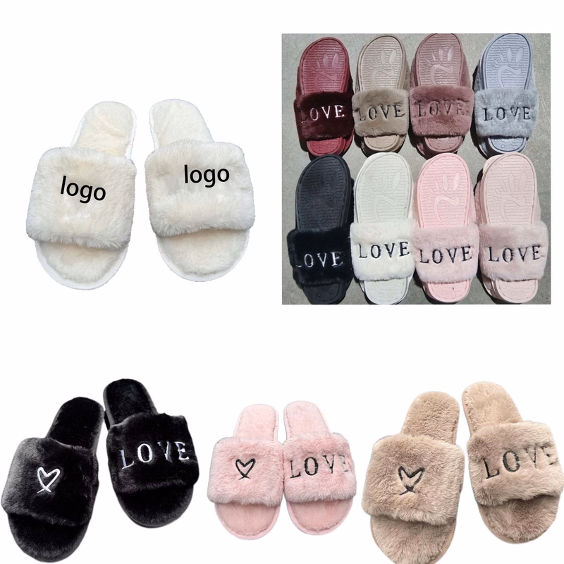 MOQ 50 pcs Faux Rabbit Fur Home Slippers