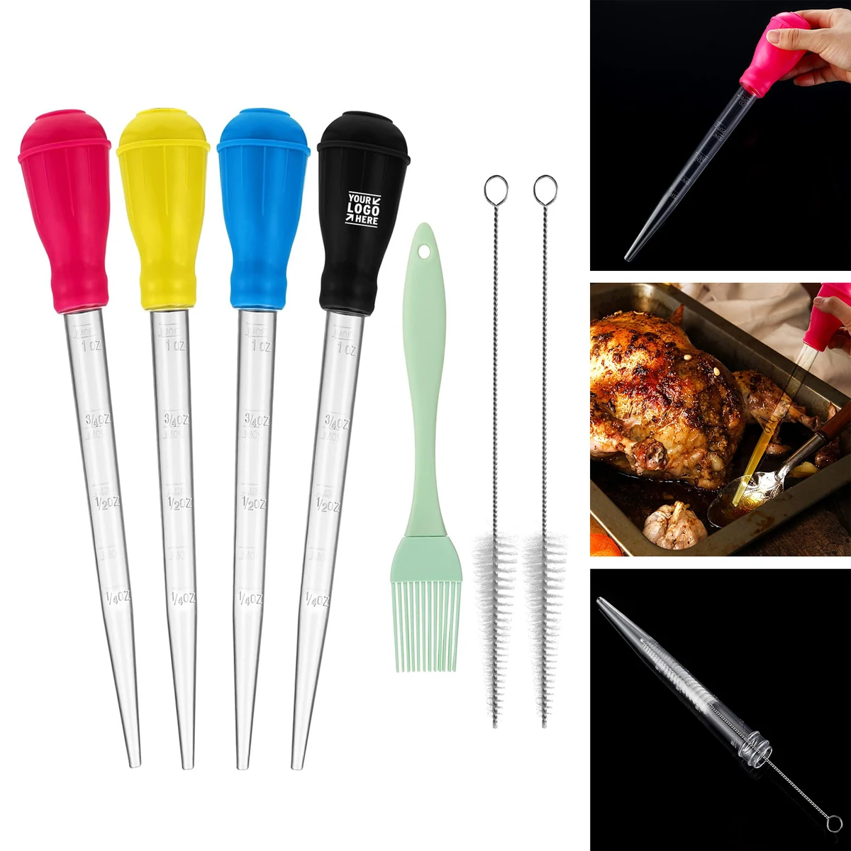 Nylon Heat-resistant Turkey Meat Baster Cooking Set 1 Silicone Basting Brush and 2 Cleaning Brush 1