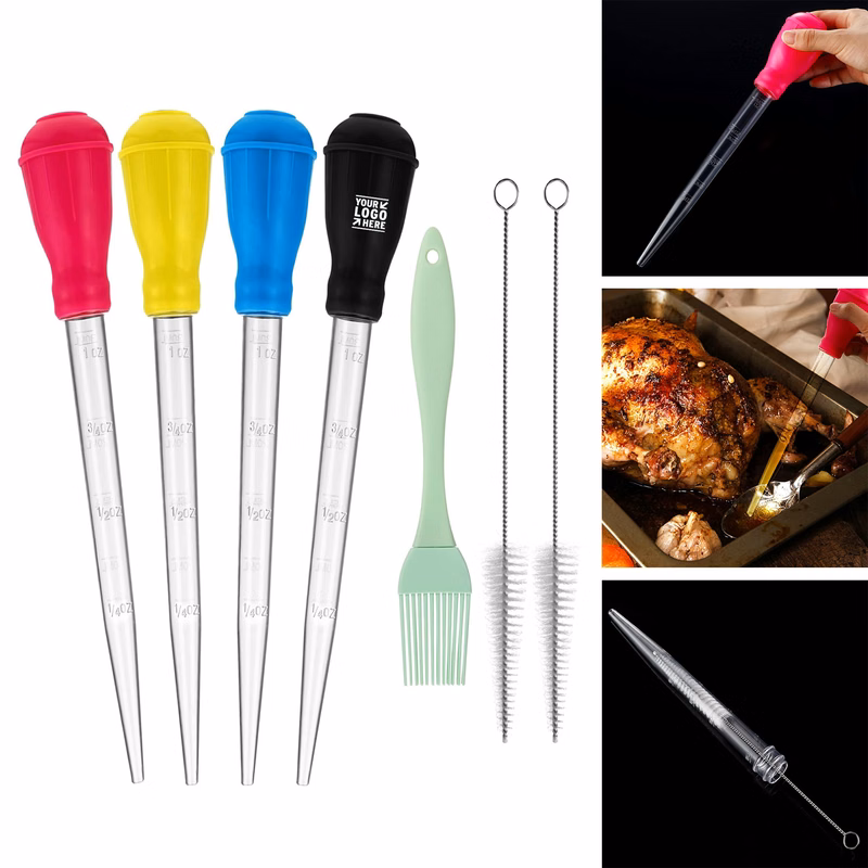 Nylon Heat-resistant Turkey Meat Baster Cooking Set 1 Silicone Basting Brush and 2 Cleaning Brush   
