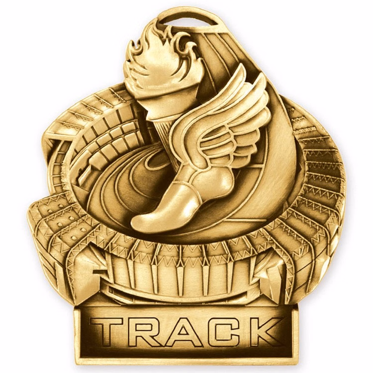 Track Antique Gold Stand Up Medallion (3-1/2")