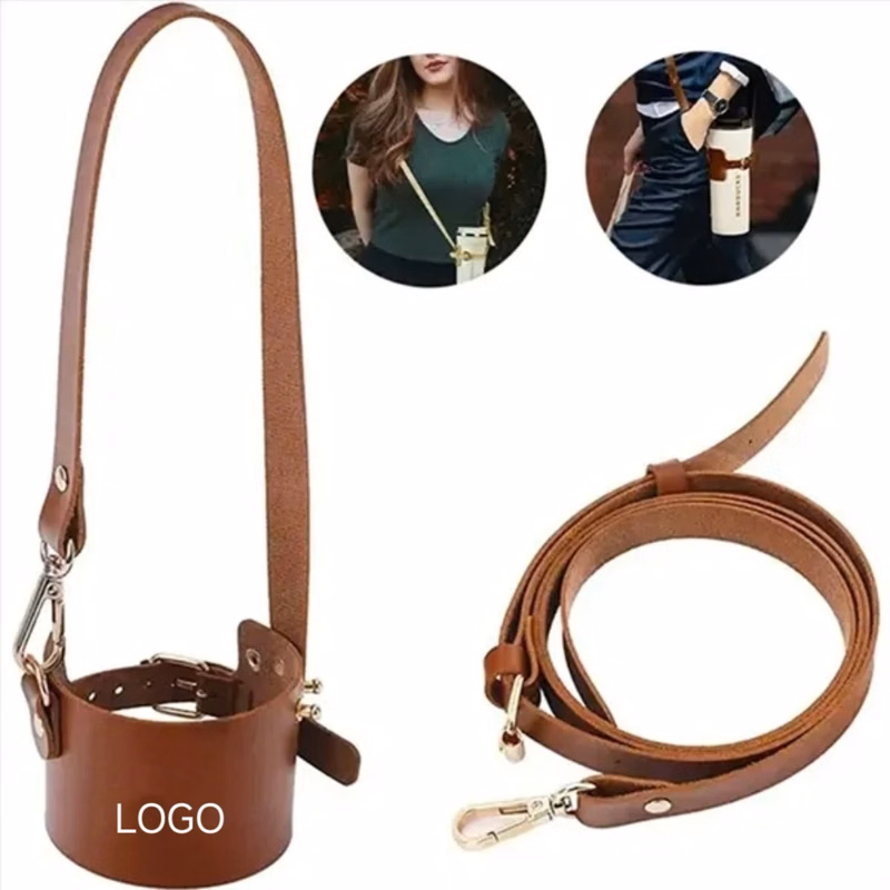 PU Leather Cup Sleeve W/ Strap