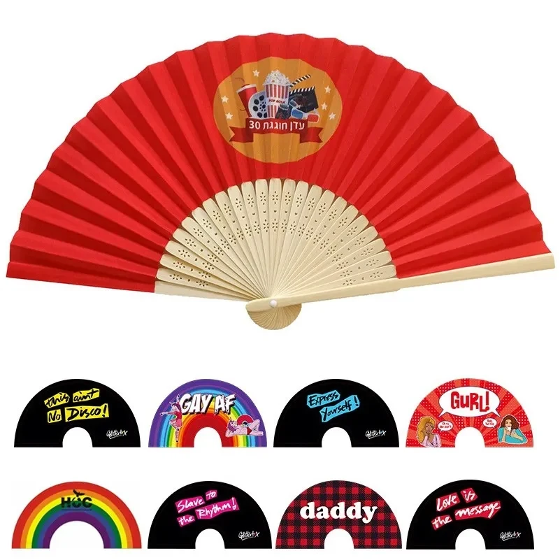 Folded Polyester Bamboo Fans 1