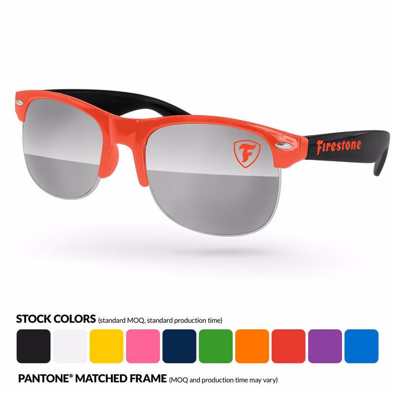 2-Tone Club Sport Mirror Sunglasses w/ Temple Imprint