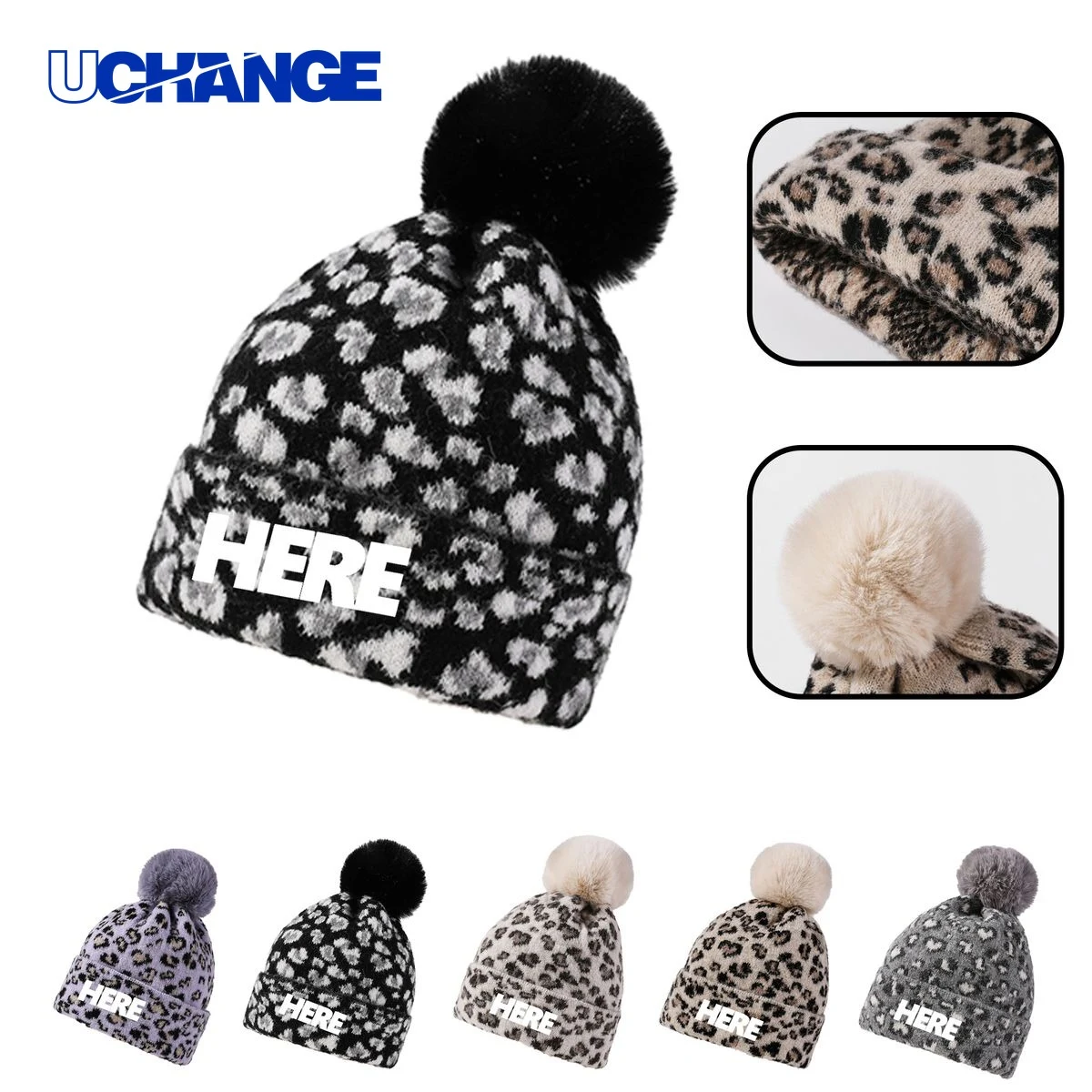 Leopard Print Pom Beanie Hat 1