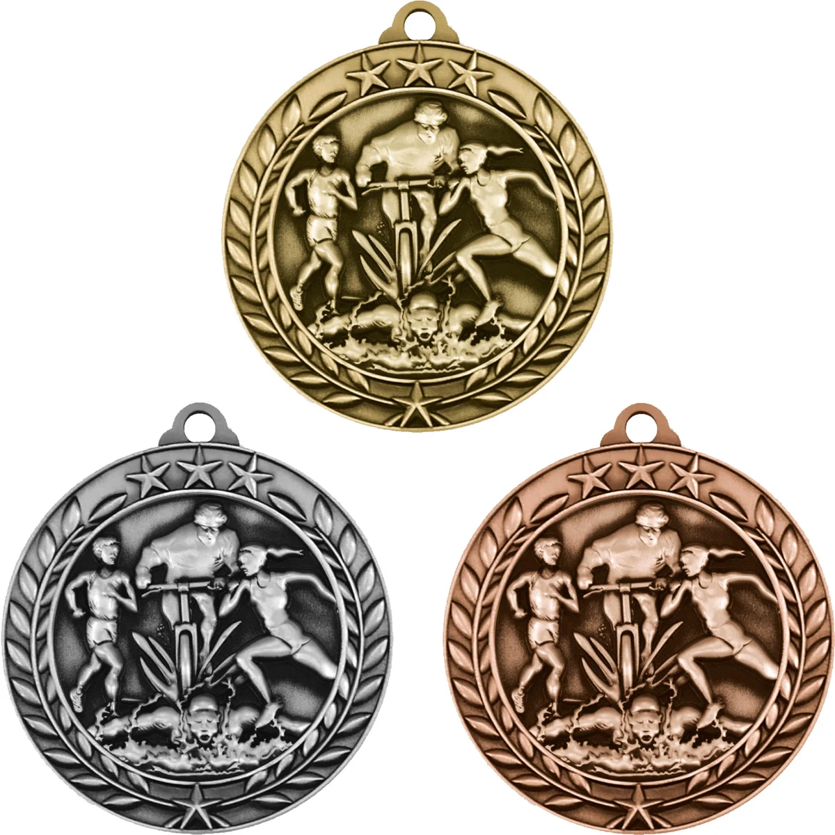 Stock Small Academic & Sports Laurel Medals: Triathlon 1