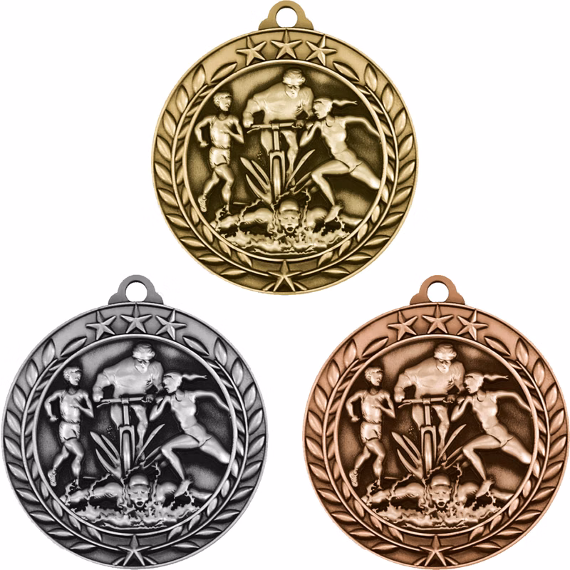 Stock Small Academic & Sports Laurel Medals: Triathlon