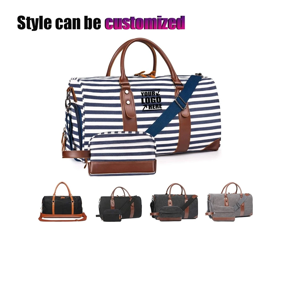 Canvas Leather Weekender Overnight Carry On Tote Bag 1