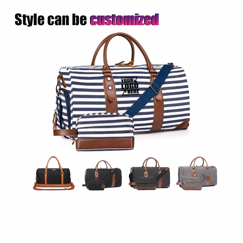 Canvas Leather Weekender Overnight Carry On Tote Bag