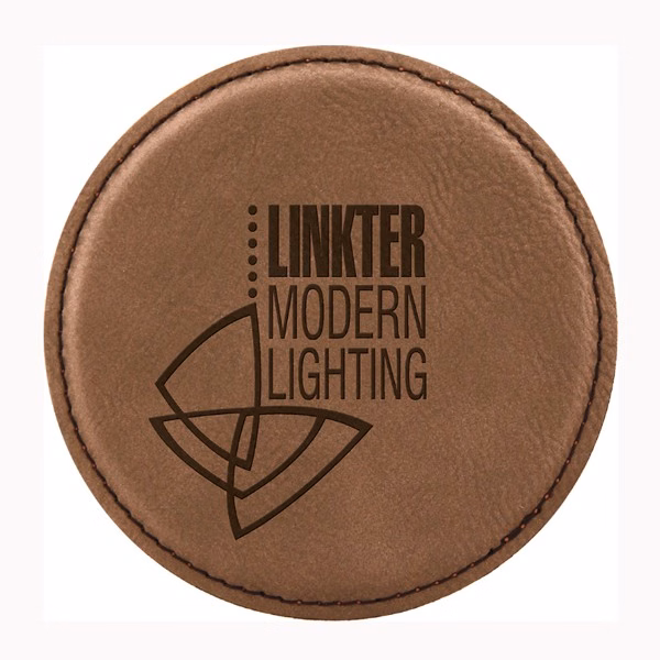 Leatherette Circle Coaster - Dark Brown Screen Imprinted