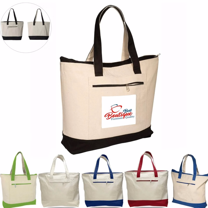 Zippered Heavy Cotton Canvas Boat Tote Bag