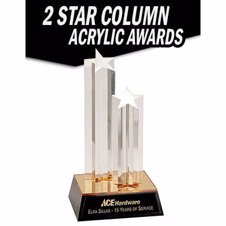 Acrylic 9.5" 2-Star column with Gold/Black base