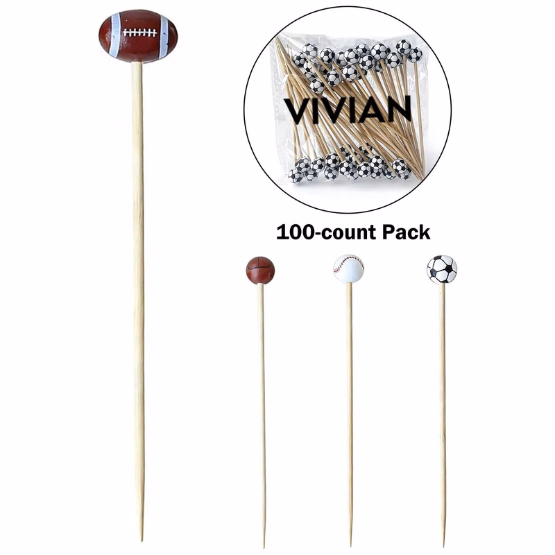 100Pcs Bamboo Sports Cocktail Picks
