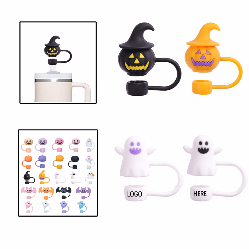 3D PVC Straw Topper Halloween Pumpkin Bat Ghost