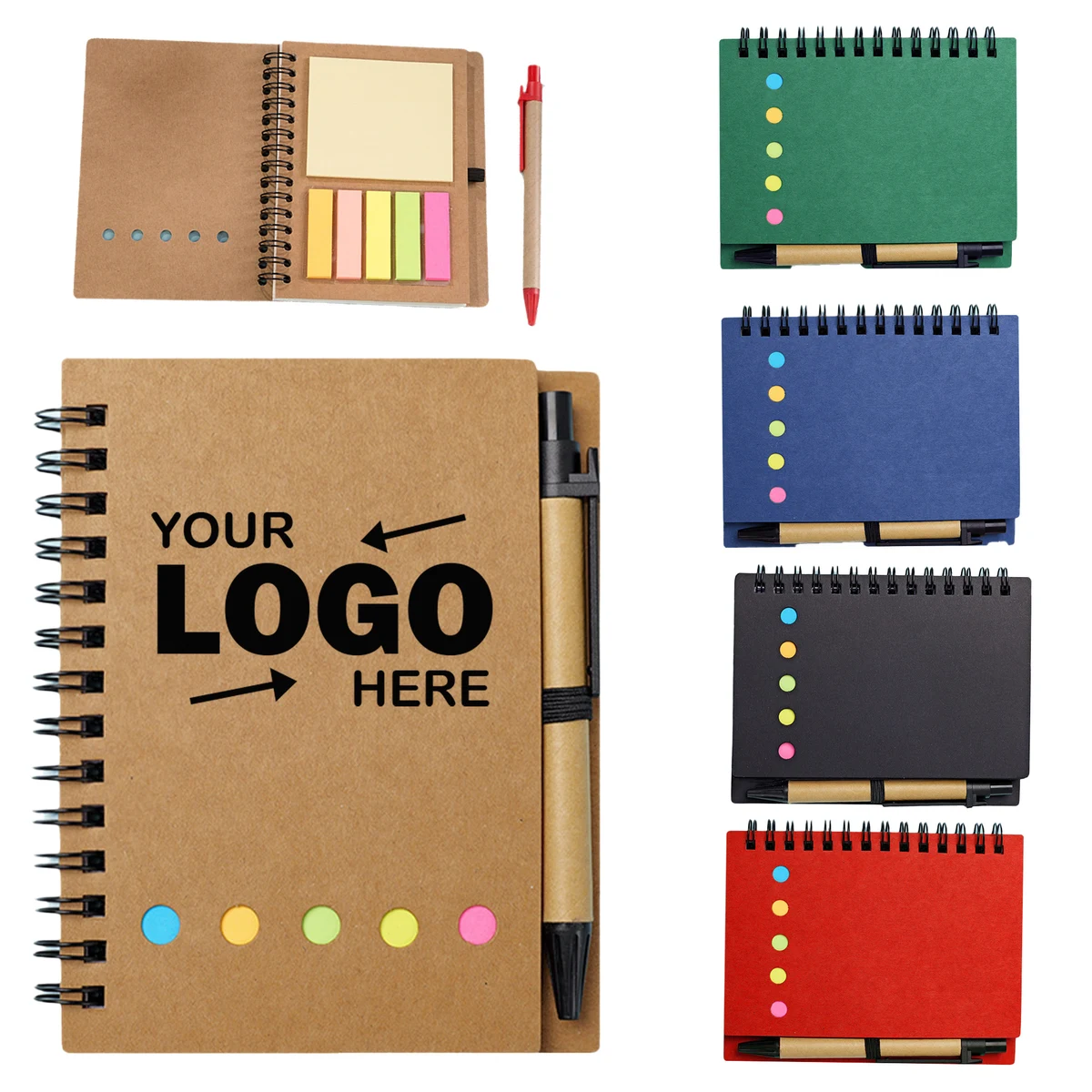 Customizable Multi-Functional Kraft Paper Cover Notebook with Pen & Sticky Notes 1