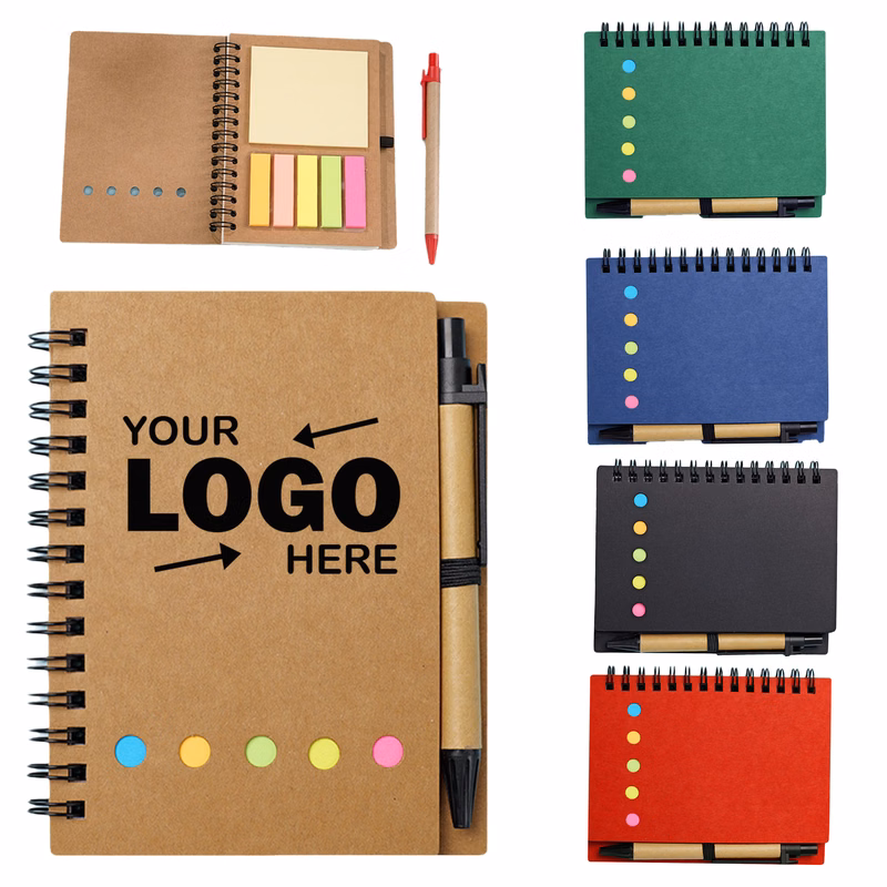 Customizable Multi-Functional Kraft Paper Cover Notebook with Pen & Sticky Notes