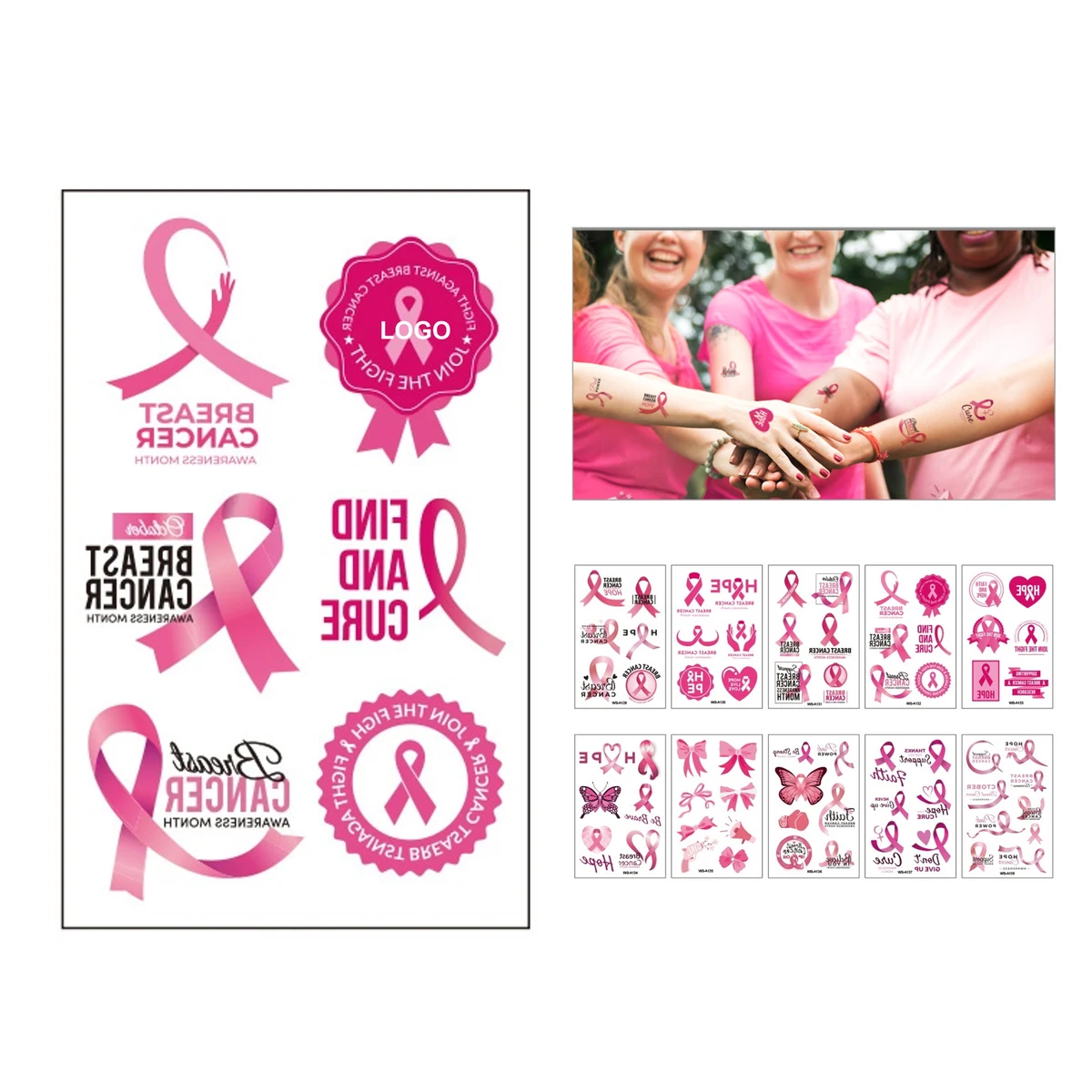 Custom Pink Ribbon Temporary Tattoos 1 Sheet 1