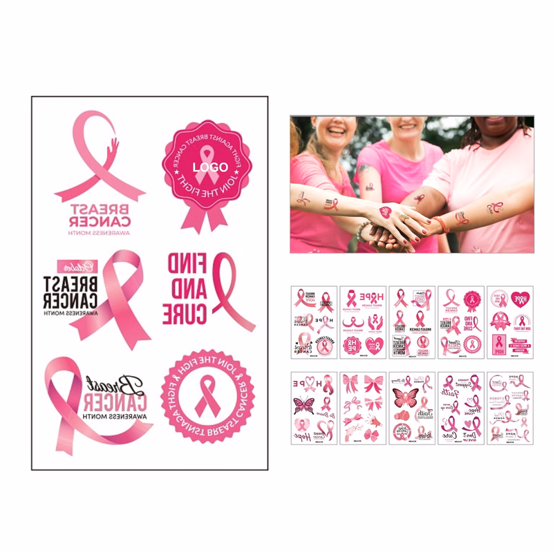 Custom Pink Ribbon Temporary Tattoos 1 Sheet