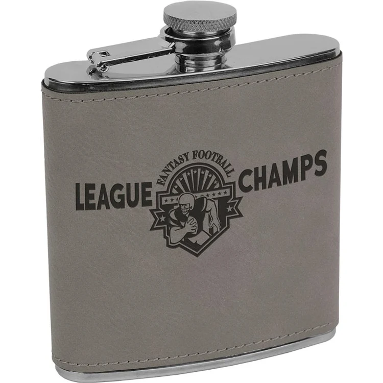 Laser Engraved Leatherette Covered Stainless Steel Flask - Gray 1
