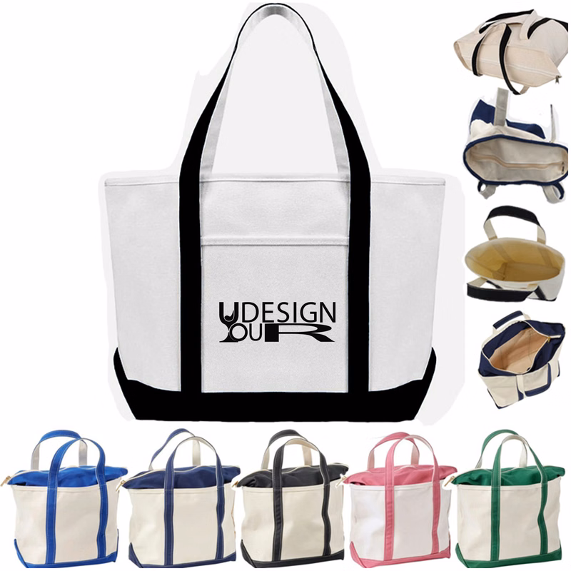 12 Oz Sea Breeze Canvas Boat Tote With Top Zipper