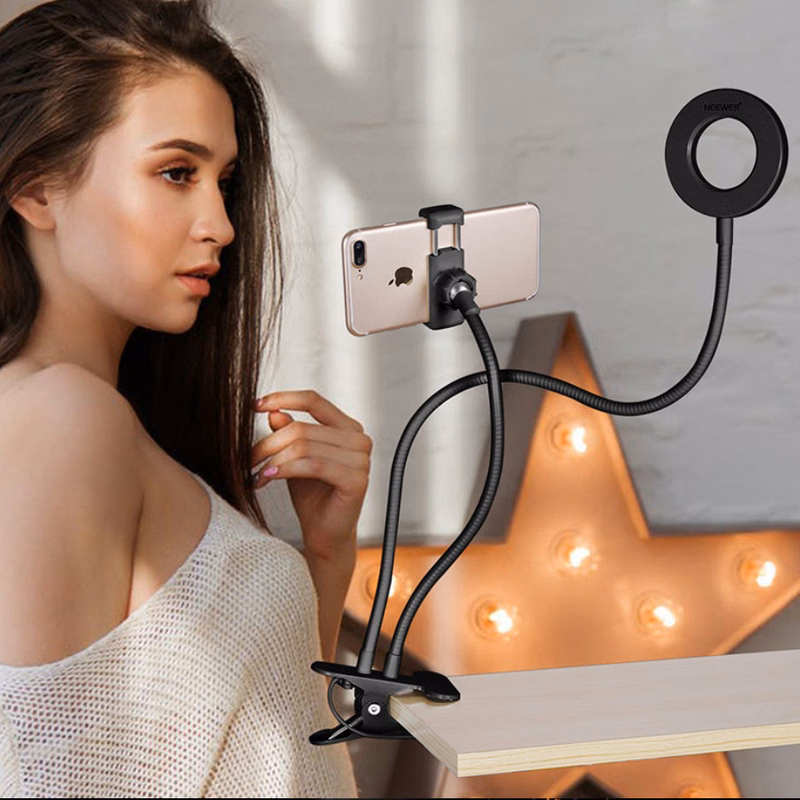 flexible stand Led ring light with clip cell phone holder