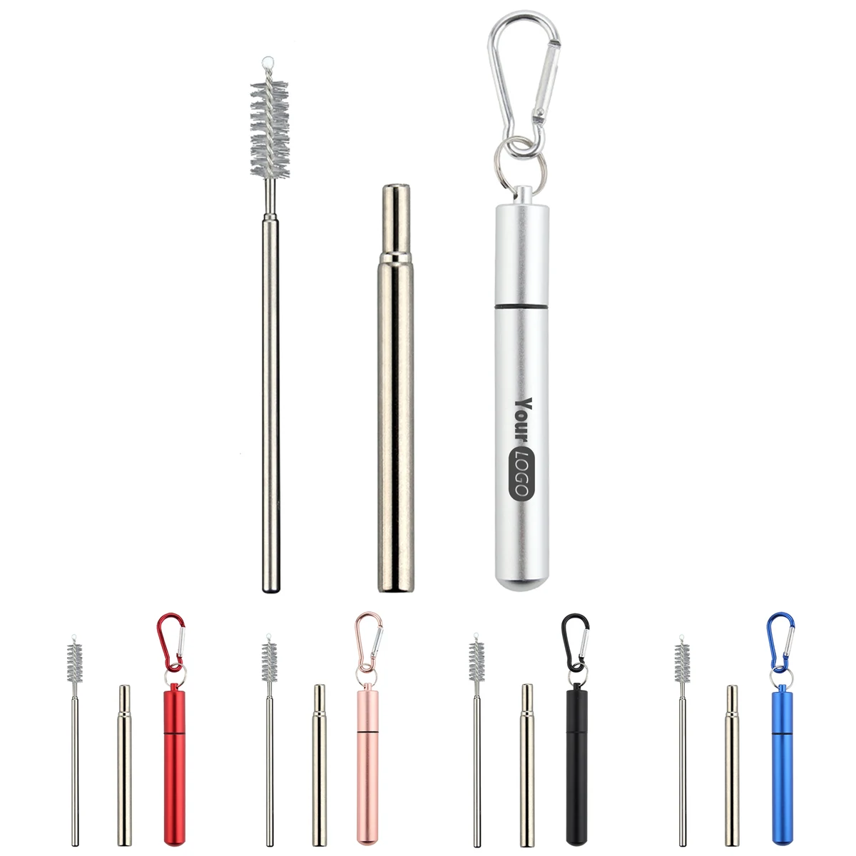 Collapsible Reusable Metal Straw Set With Case 1