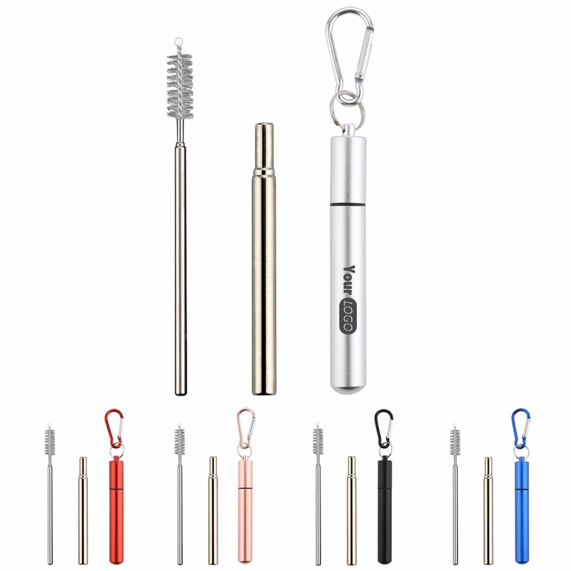 Collapsible Reusable Metal Straw Set With Case