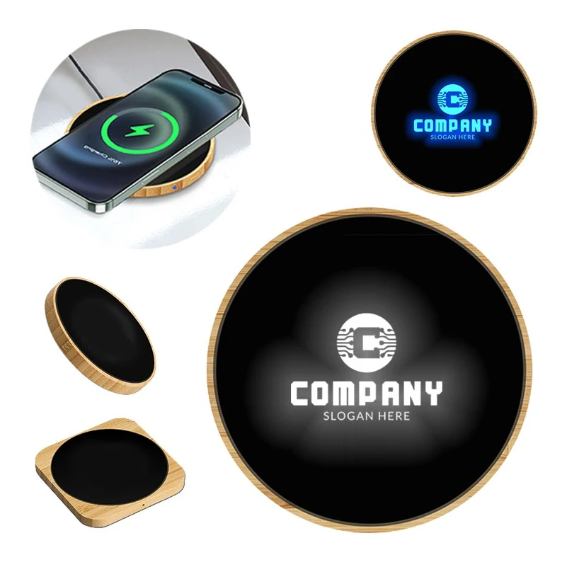 Bamboo 15W Fast Wireless Charger with Custom LED Logo 1