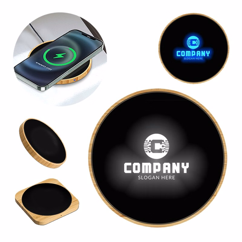 Bamboo 15W Fast Wireless Charger with Custom LED Logo